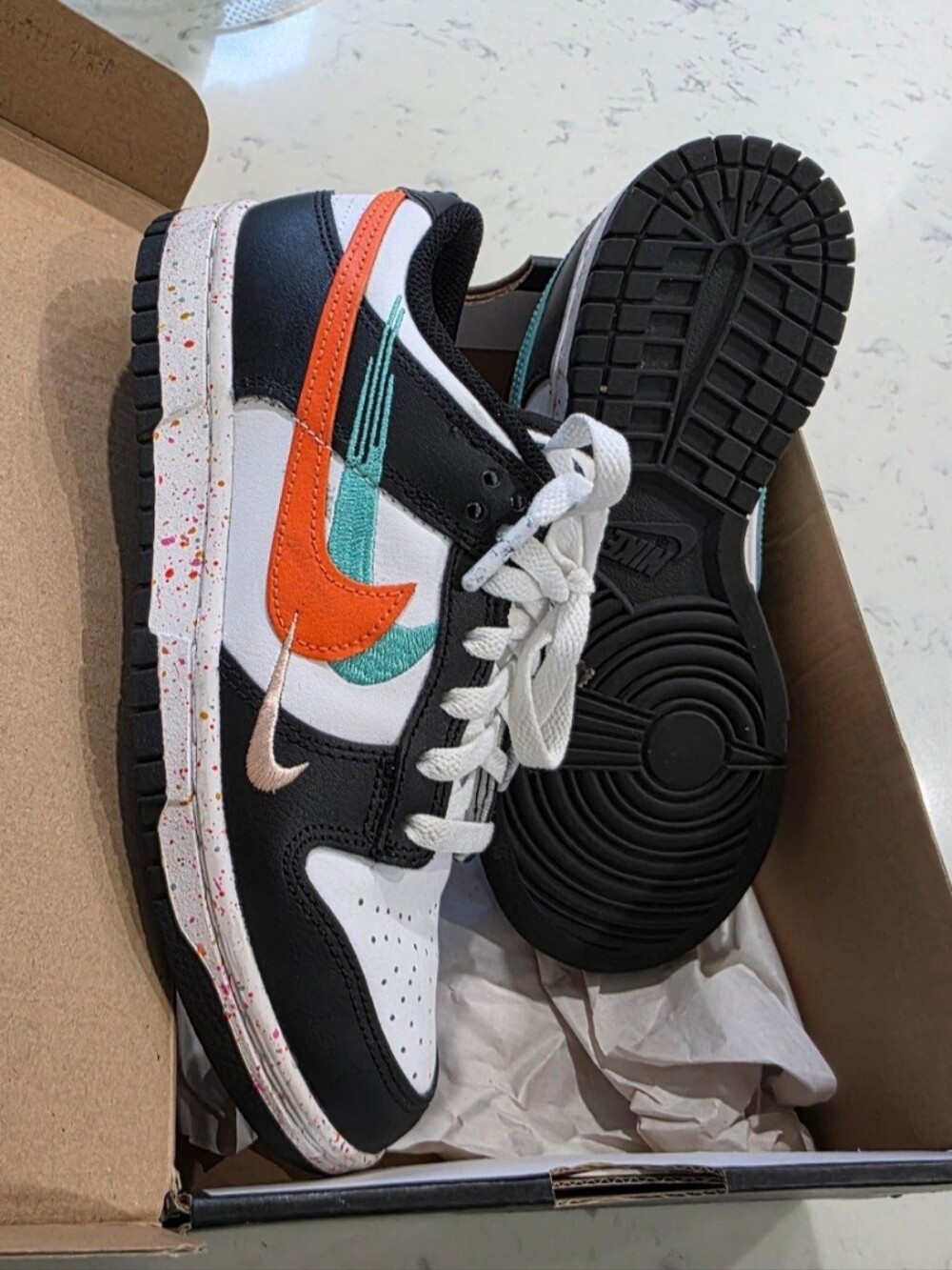 Nike Kids Low-Top Sneakers in Black, White, Orange & Teal